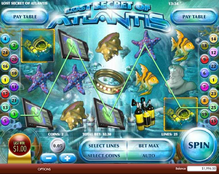 Видео покер Lost Secrets of Atlantis демо-игра